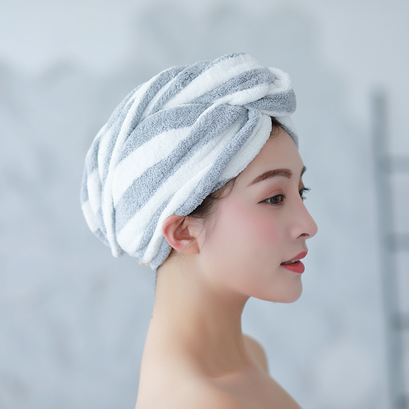 Fiber absorbent and quick-drying striped shower cap
