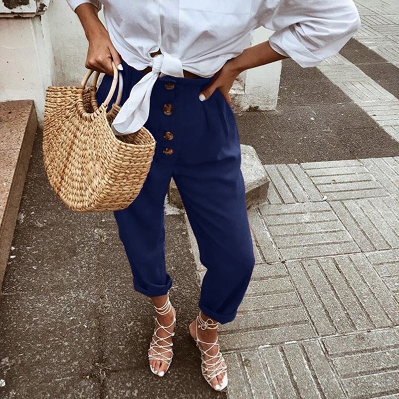 Women's Vintage Loose High Waist Casual Pants Blue - Shop at LoveMi