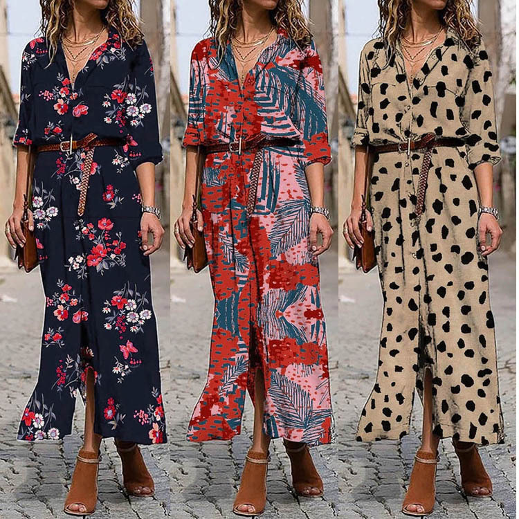 Printed hem split dress