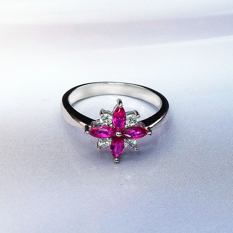 Pomegranate red ring in sterling silver