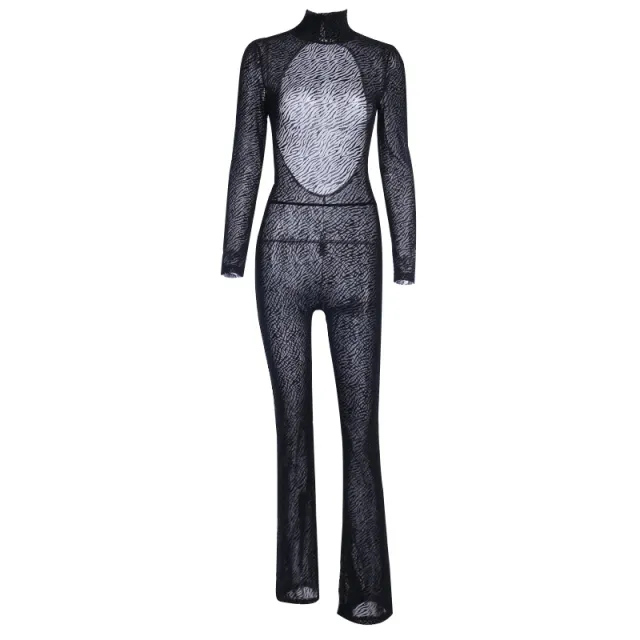 Animal print long sleeve trousers jumpsuit Black - Shop at LoveMi