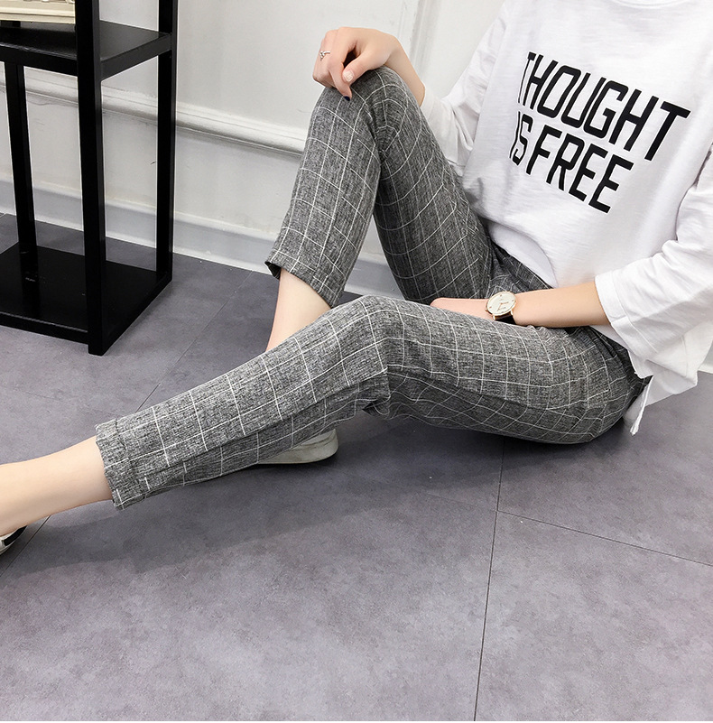 Nine points harem plaid casual pants