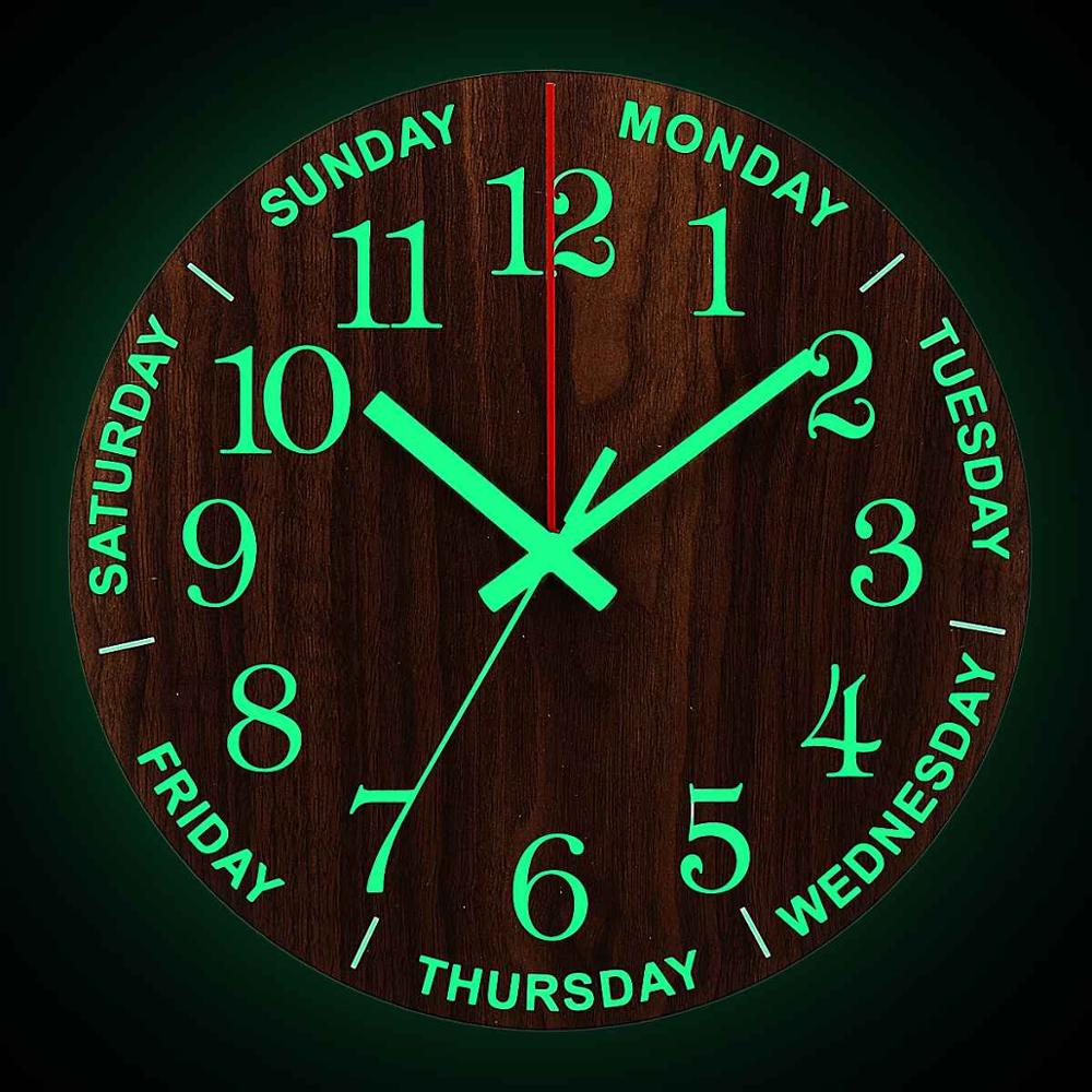 Luminous wood grain wall clock