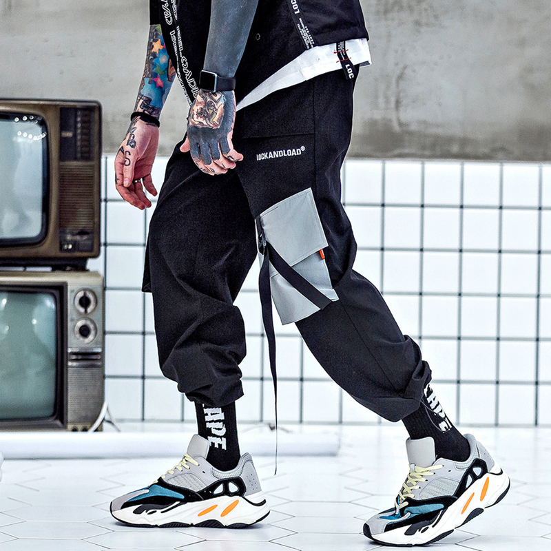 Street hip hop Leggings men's contrast pocket overalls