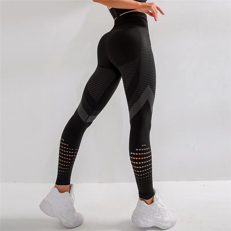 High waist pattern yoga pants - Black