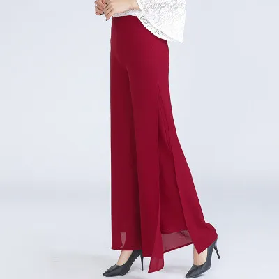 Chiffon harem pants split female wide leg pants Wine Red - Shop at LoveMi