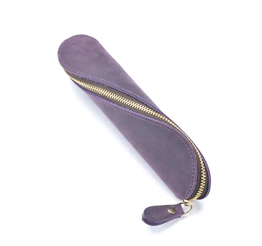 Vintage leather pencil case - Purple