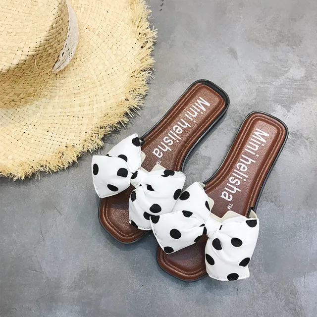 Women's flat shoes polka dot slippers White - Shop at LoveMi