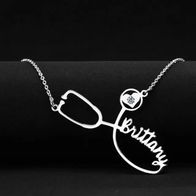 Customized Stainless Steel Stethoscope Name Necklace for Women Jewelry Gift Platinum - Shop at LoveMi