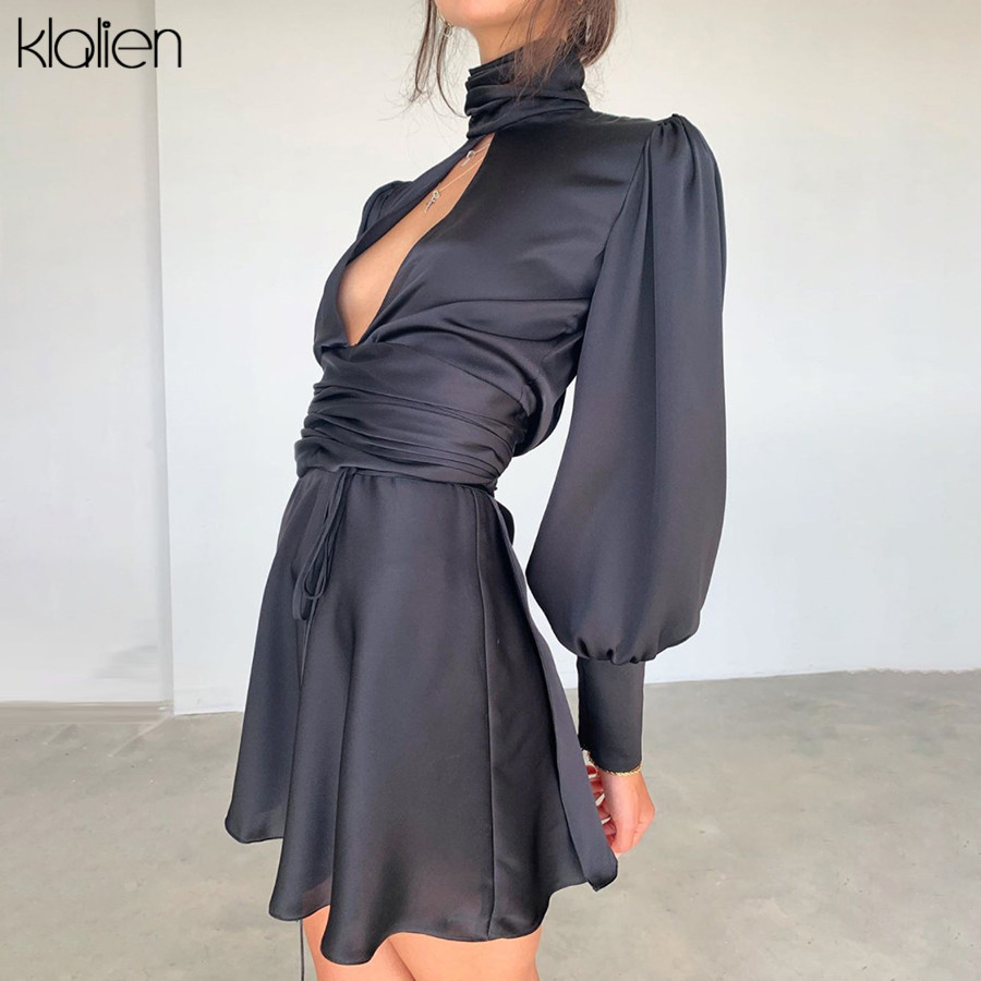 Women's satin temperament waist slimming dress