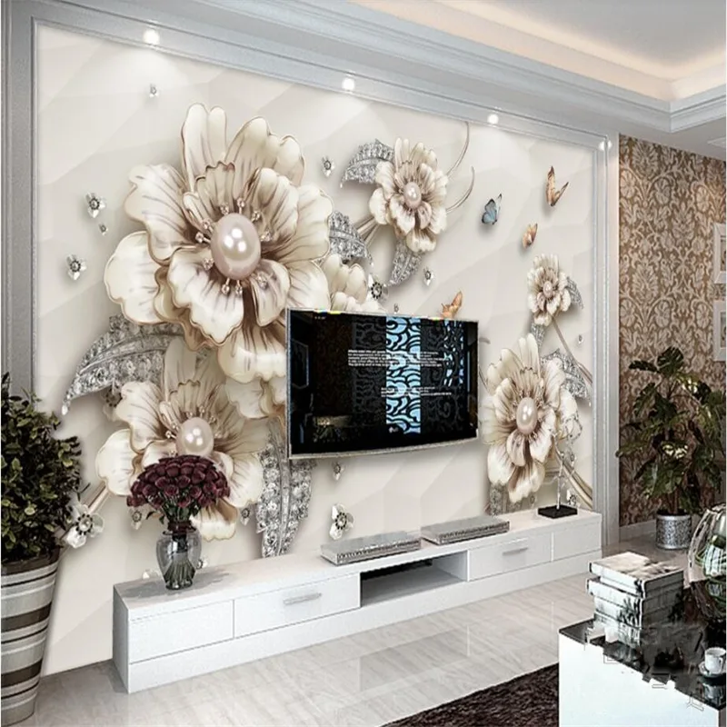 3D Flower Background TV Wallpaper Mural