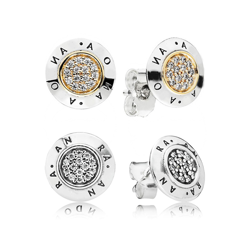 Golden classic emblem logo round earrings