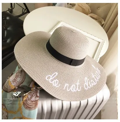 Embroidery Straw Cap - Grey