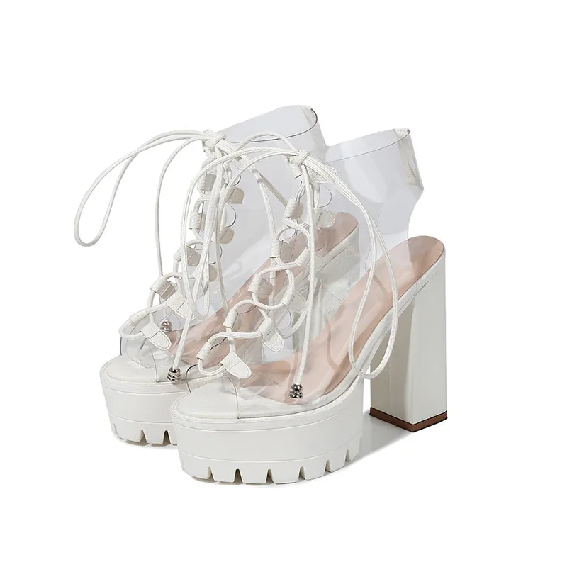 Lace fish mouth PVC women's boots - White