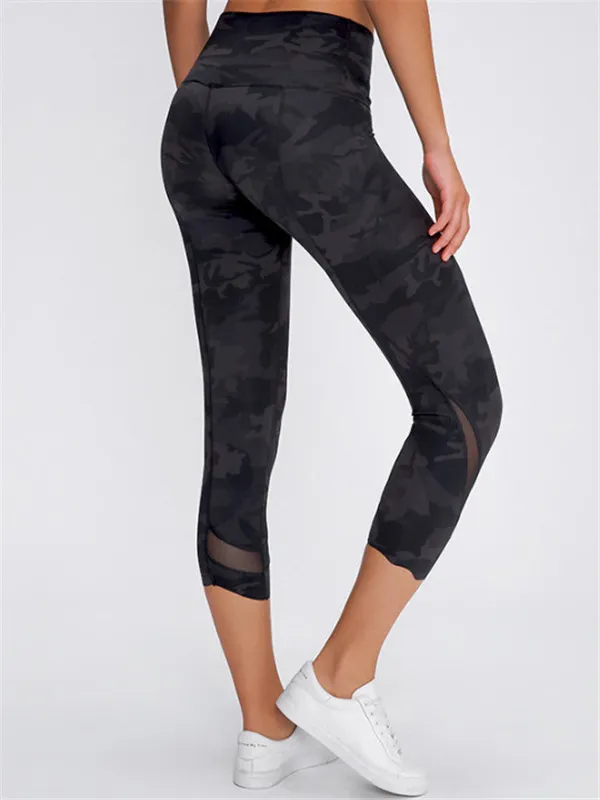 Women's fast drying fitness mesh Capris running pants Black Camouflage - Shop at LoveMi