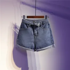 High waist student denim shorts - Light Blue - View 1