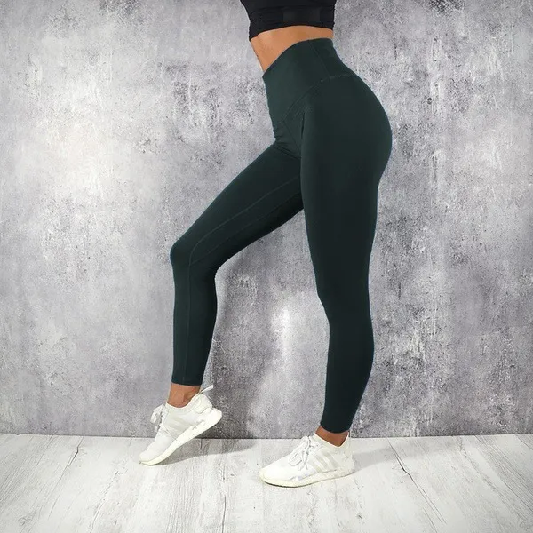 High waist sports yoga bottoming cropped pants Green - Shop at LoveMi