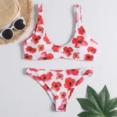 Printed split swimsuit for ladies - Red - View 1