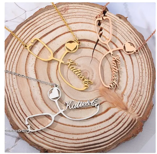 Customized Stainless Steel Stethoscope Name Necklace for Women Jewelry