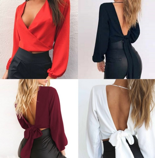 Sexy slim waistband long sleeve chiffon lining