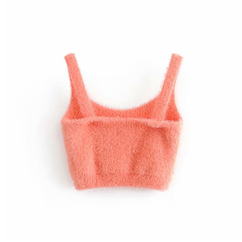 Pink fur knitted short seahorse camisole