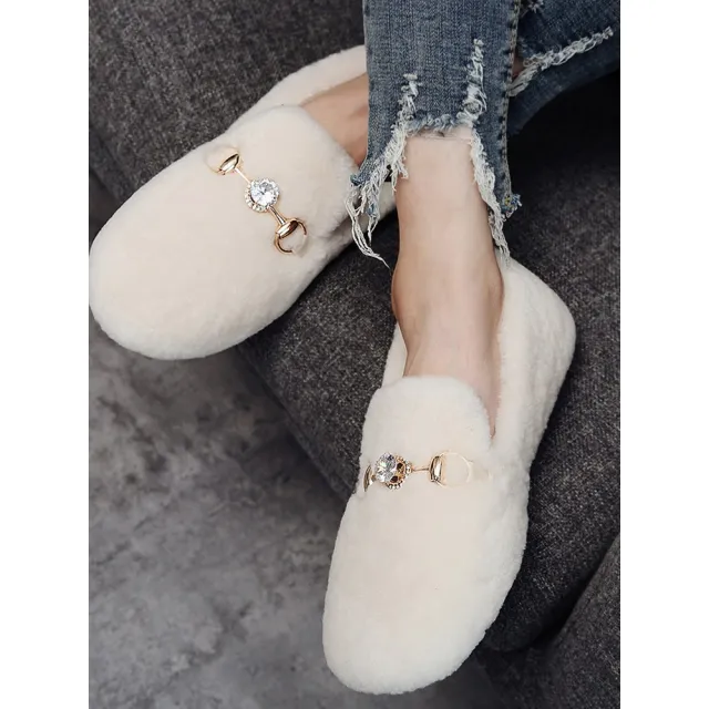 Plush pearl hair shoes White - Shop at LoveMi
