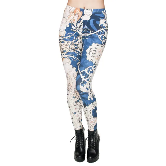 Printed cropped pants high waist leggings women Blue - Shop at LoveMi