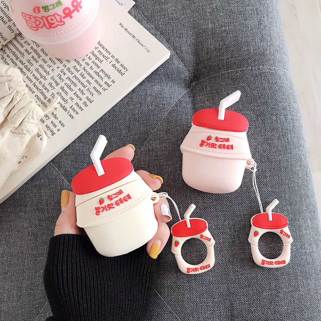 Compatible with Apple, Milk drink shape silicone airpods protective sleeve