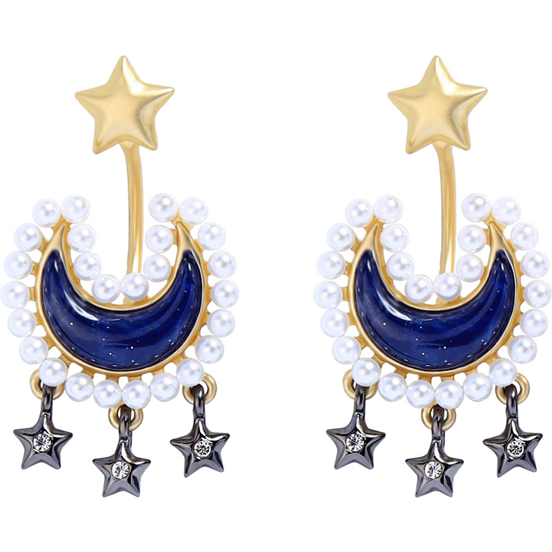Christmas star and moon pearl studs