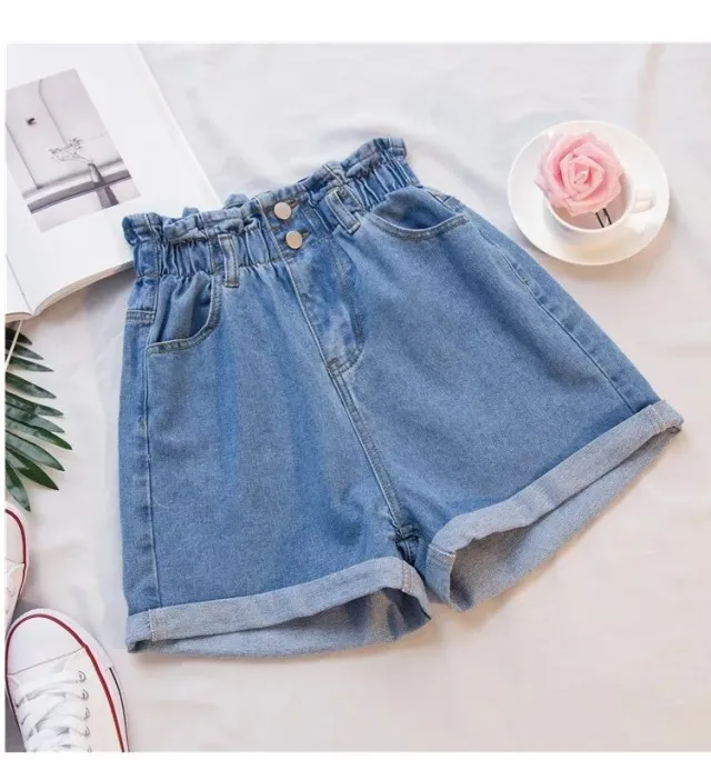 Denim shorts high waist loose loose thin legs hot Blue - Shop at LoveMi