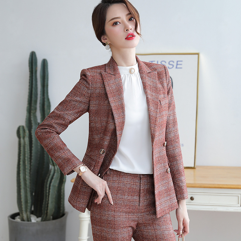 New ladies temperament double-breasted slim suit professional set