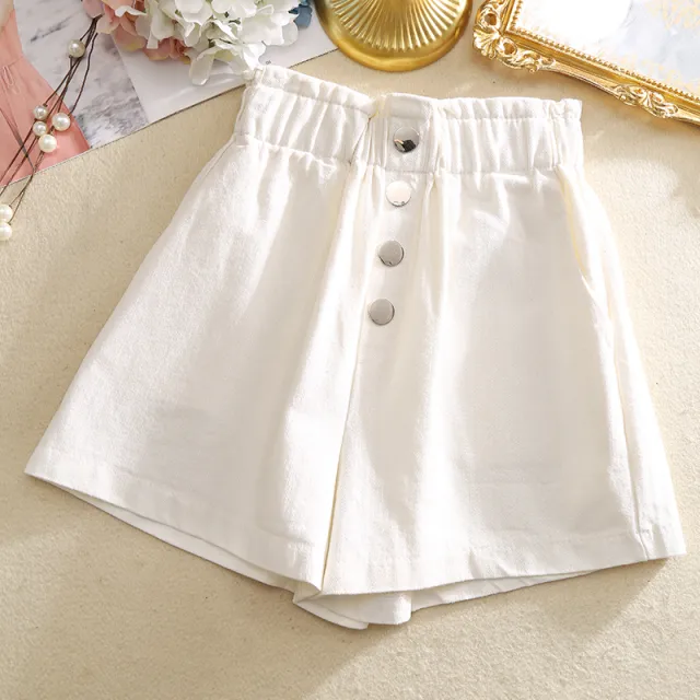 Breasted elasticated high waist shorts White - Shop at LoveMi
