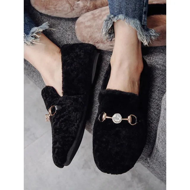 Plush pearl hair shoes Black - Shop at LoveMi