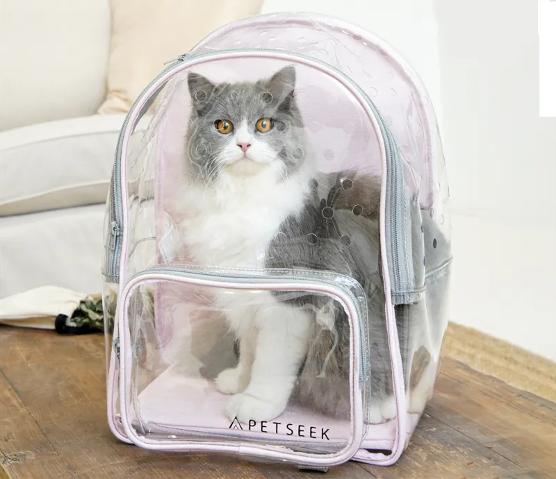 Fully transparent portable cat walking bag - Grey