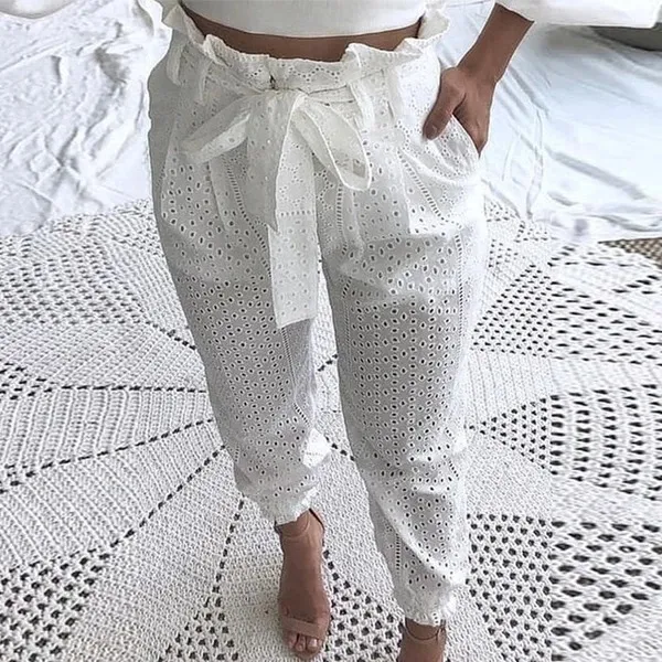 White cutout lace trousers - White