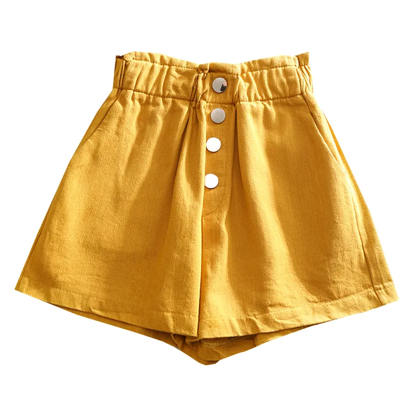 Breasted elasticated high waist shorts - Yellow