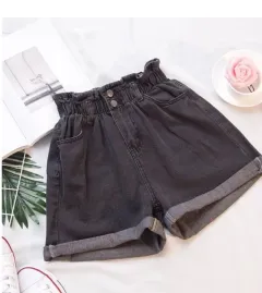 Denim shorts high waist loose loose thin legs hot - Black - View 1