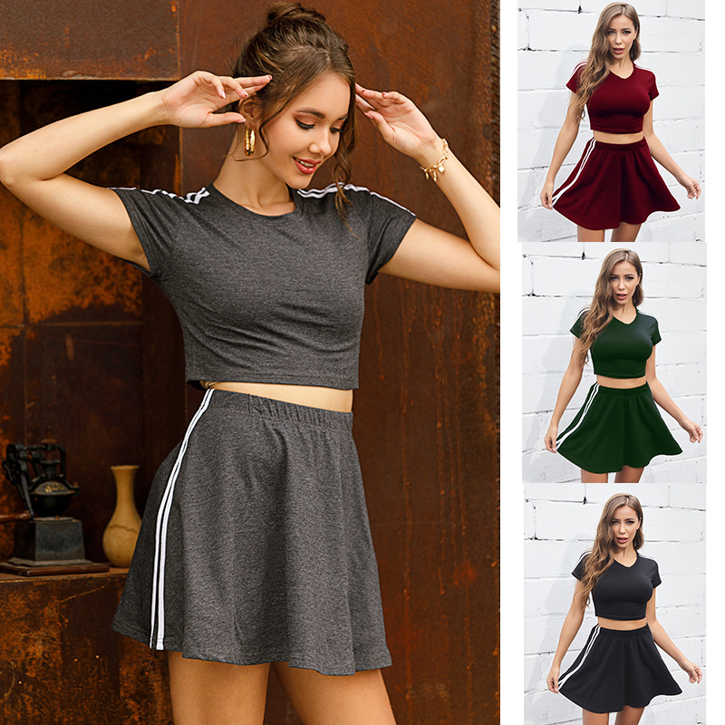 Short-sleeved shirt and skirt casual sports suit