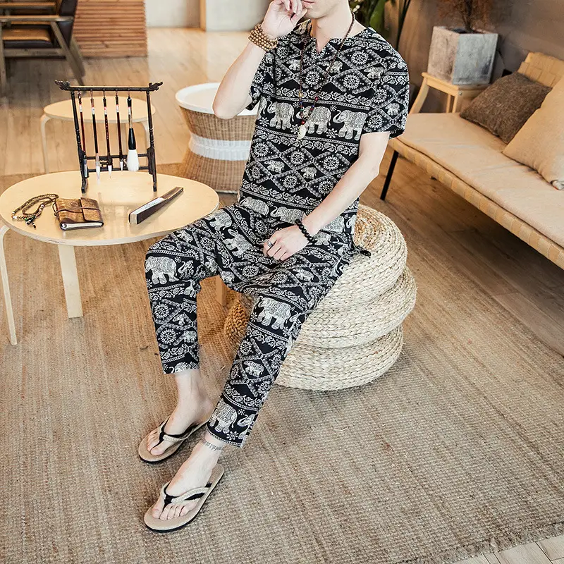 Ethnic style short sleeve suit