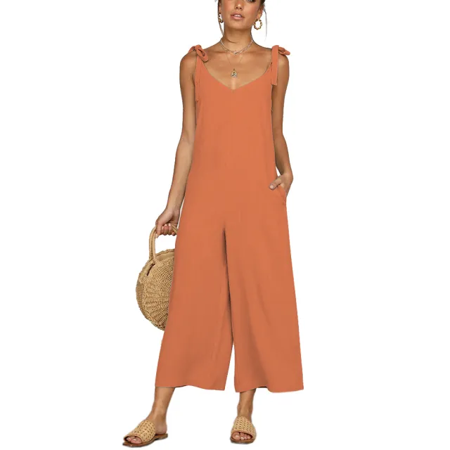 Women's wide leg strap casual pants Orange - Shop at LoveMi
