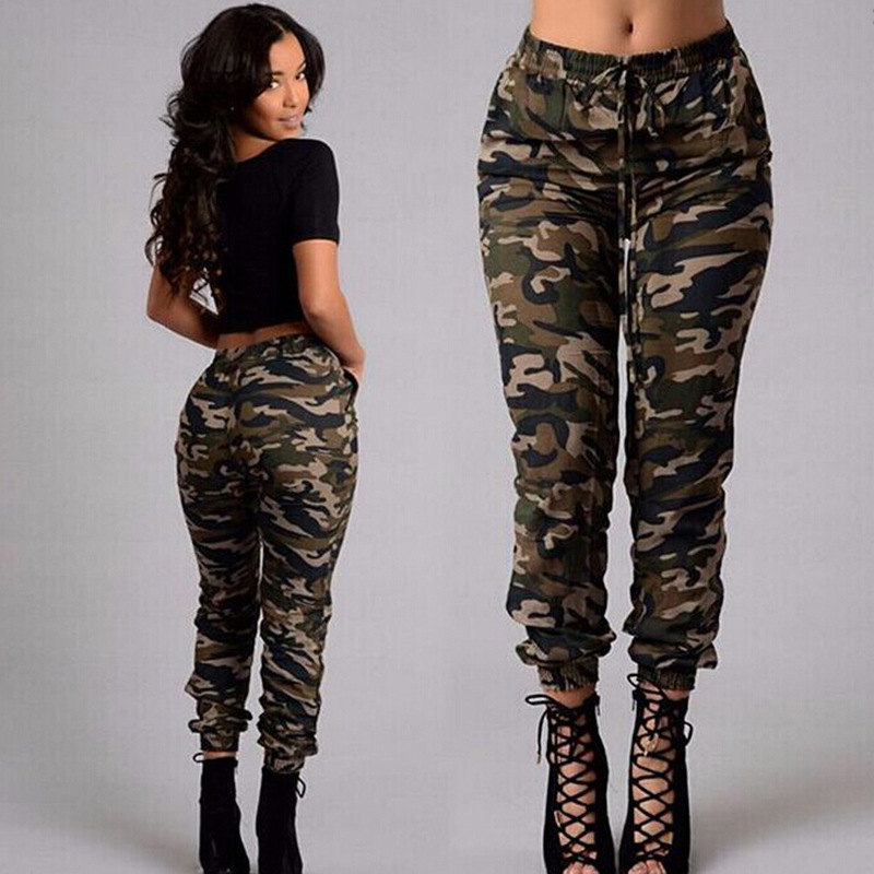 Camouflage closed leg side large pocket casual pants