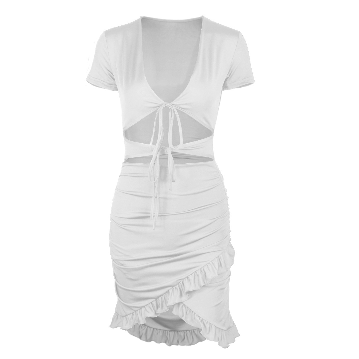 Hollow ruffled bag hip ladies dress