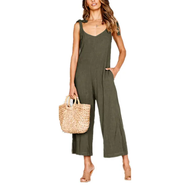 Women's wide leg strap casual pants Army Green - Shop at LoveMi