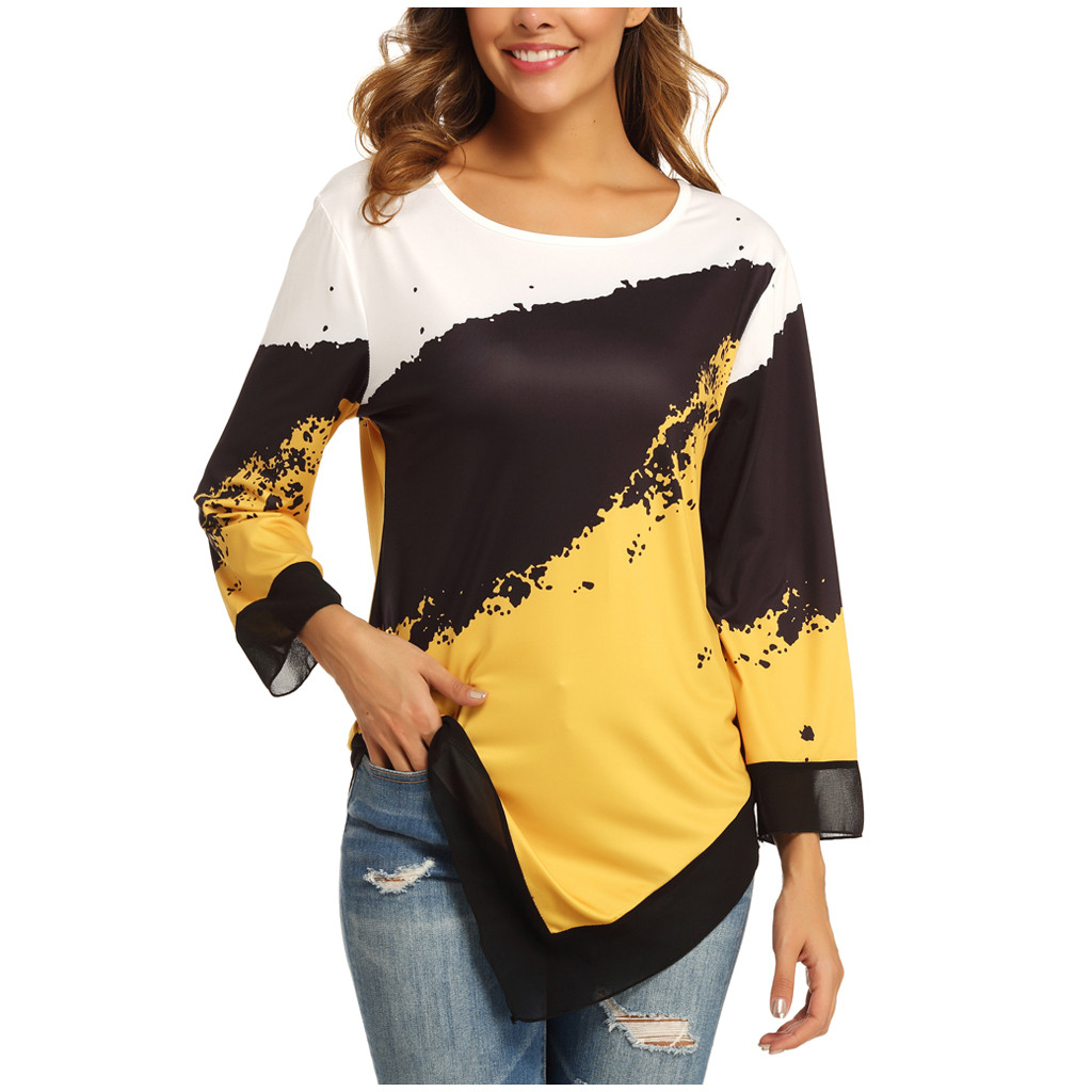 Chiffon stitching hem blouse