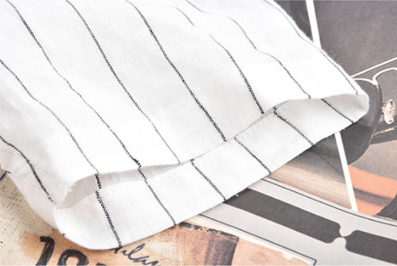 Striped short sleeve stand collar pullover shirt