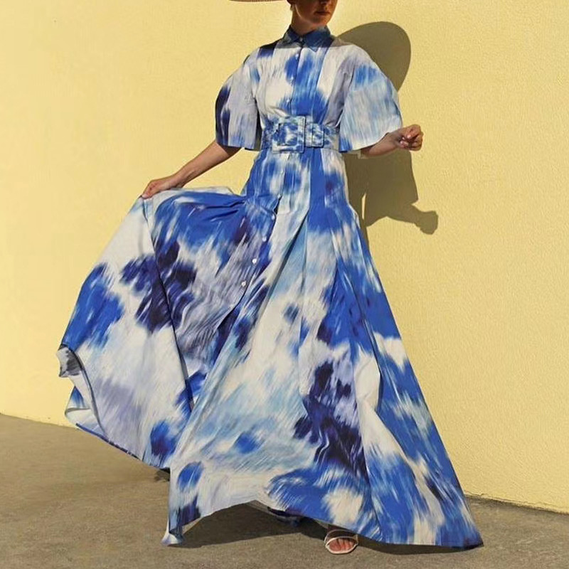 High waist was thin tie dyed dress long skirt