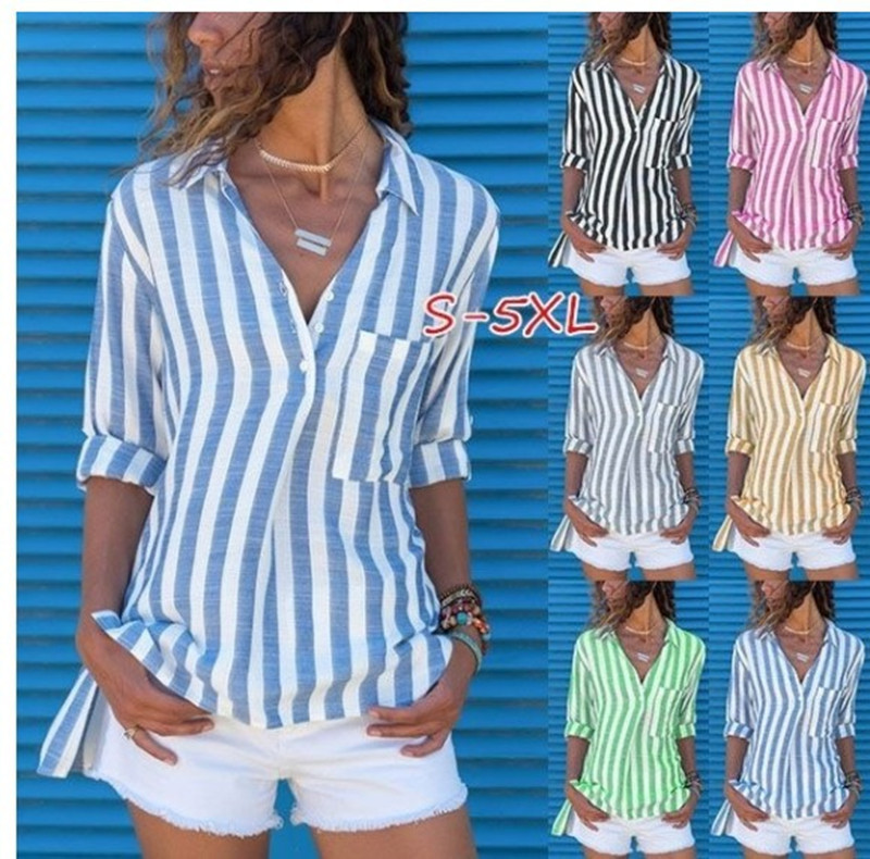 Summer striped long sleeve casual shirt