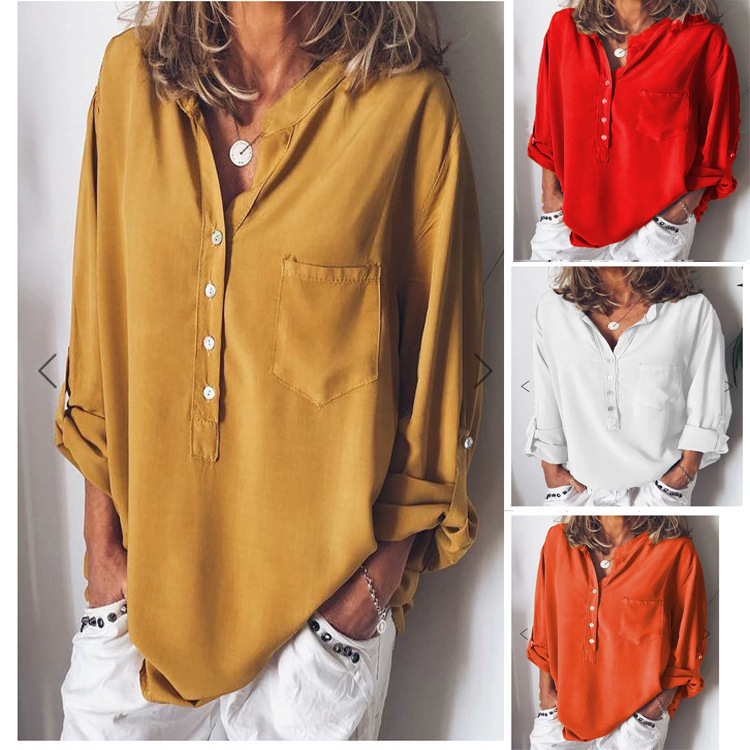 Solid color long-sleeved shirt