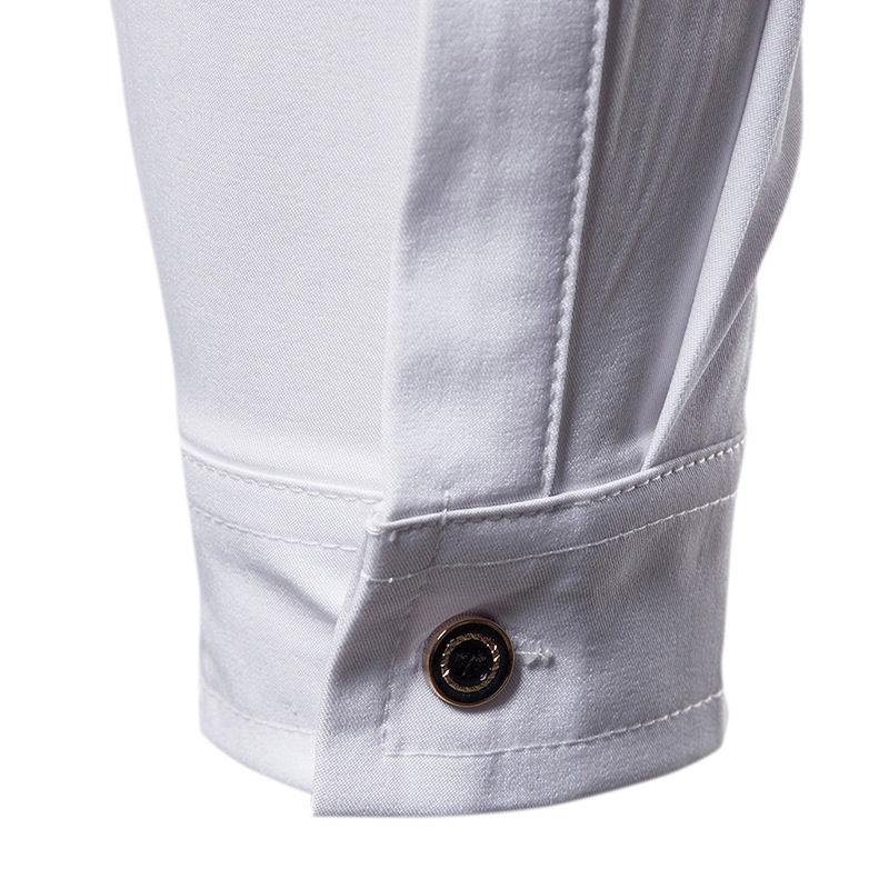 Solid color slant placket shirt gentleman