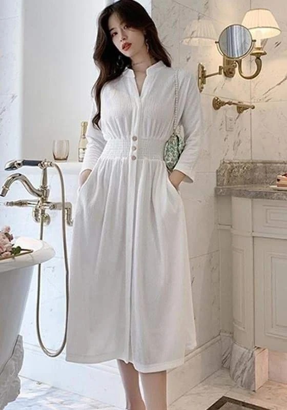 White Cotton A-line Dress